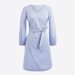 J. Crew Striped Tie-waist Poplin 98% cotton blue and white dress size S